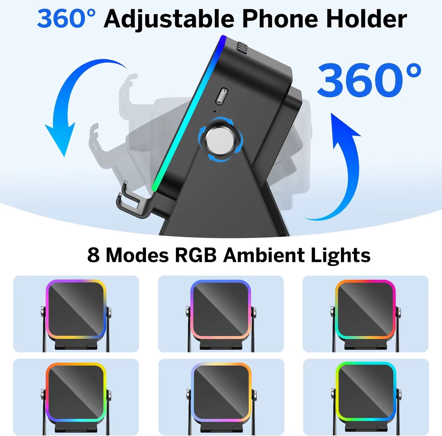 5 in 1 Auto-Induction Wireless Induction Speaker 8 Mode RGB Lights HIFI Sound Portable Bluetooth Phone Holder Christmas Gifts