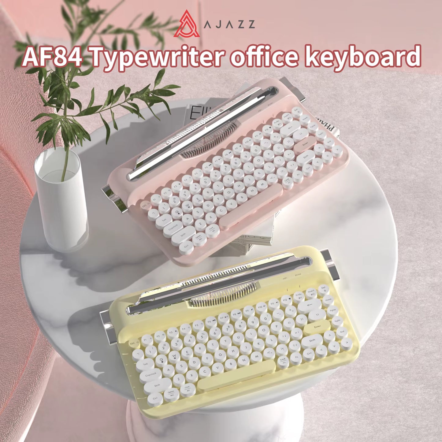 AF84 Wireless BT Portable Keyboard-Retro Punk Typewriter Mechanical Keyboard-Wireless BT Dual-Mode Office Keyboard