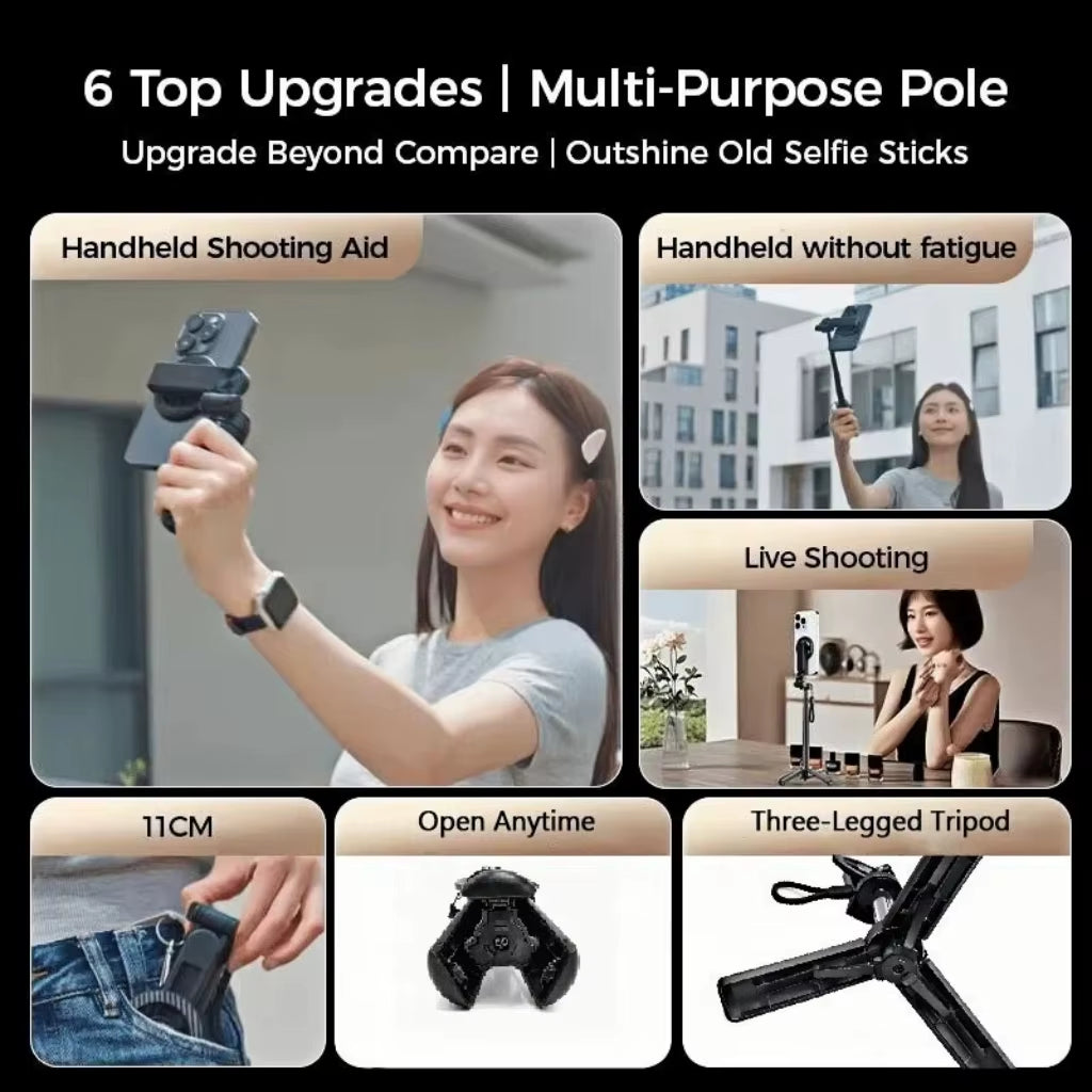 4-In-1 Multifunctional Magnetic Mini Selfie Stick with 360° Rotation Wireless Bluetooth Control Magnetic Phone Holder