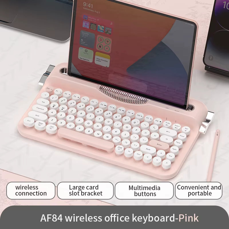 AF84 Wireless BT Portable Keyboard-Retro Punk Typewriter Mechanical Keyboard-Wireless BT Dual-Mode Office Keyboard