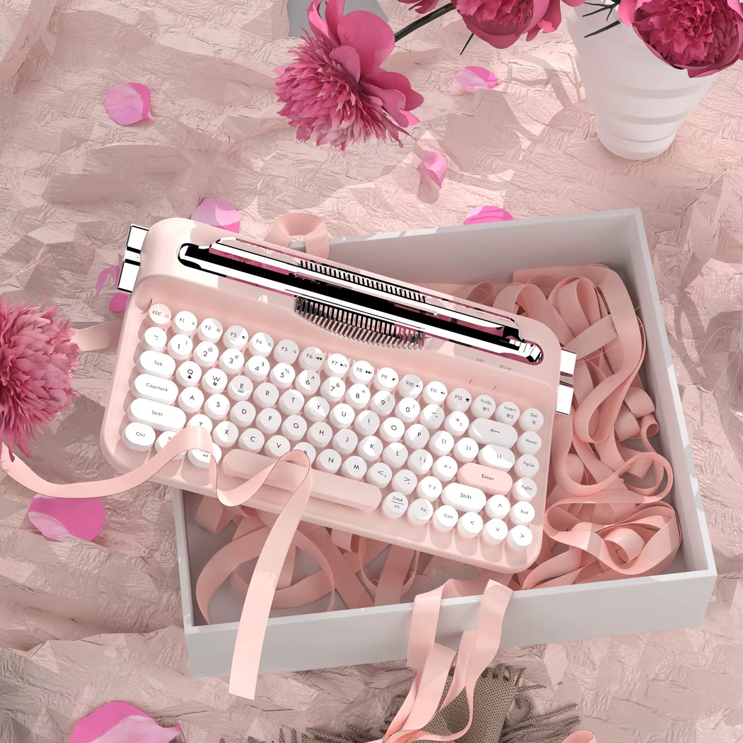 AF84 Wireless BT Portable Keyboard-Retro Punk Typewriter Mechanical Keyboard-Wireless BT Dual-Mode Office Keyboard