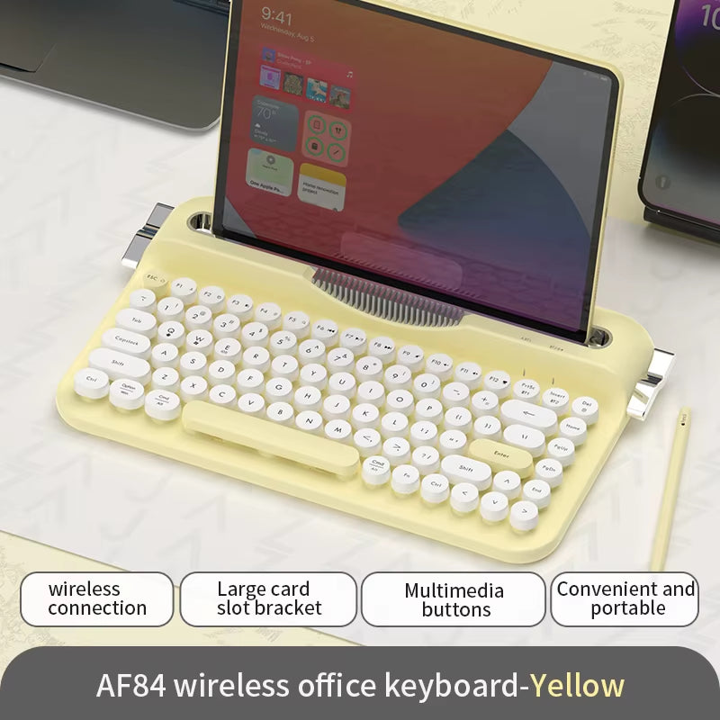 AF84 Wireless BT Portable Keyboard-Retro Punk Typewriter Mechanical Keyboard-Wireless BT Dual-Mode Office Keyboard