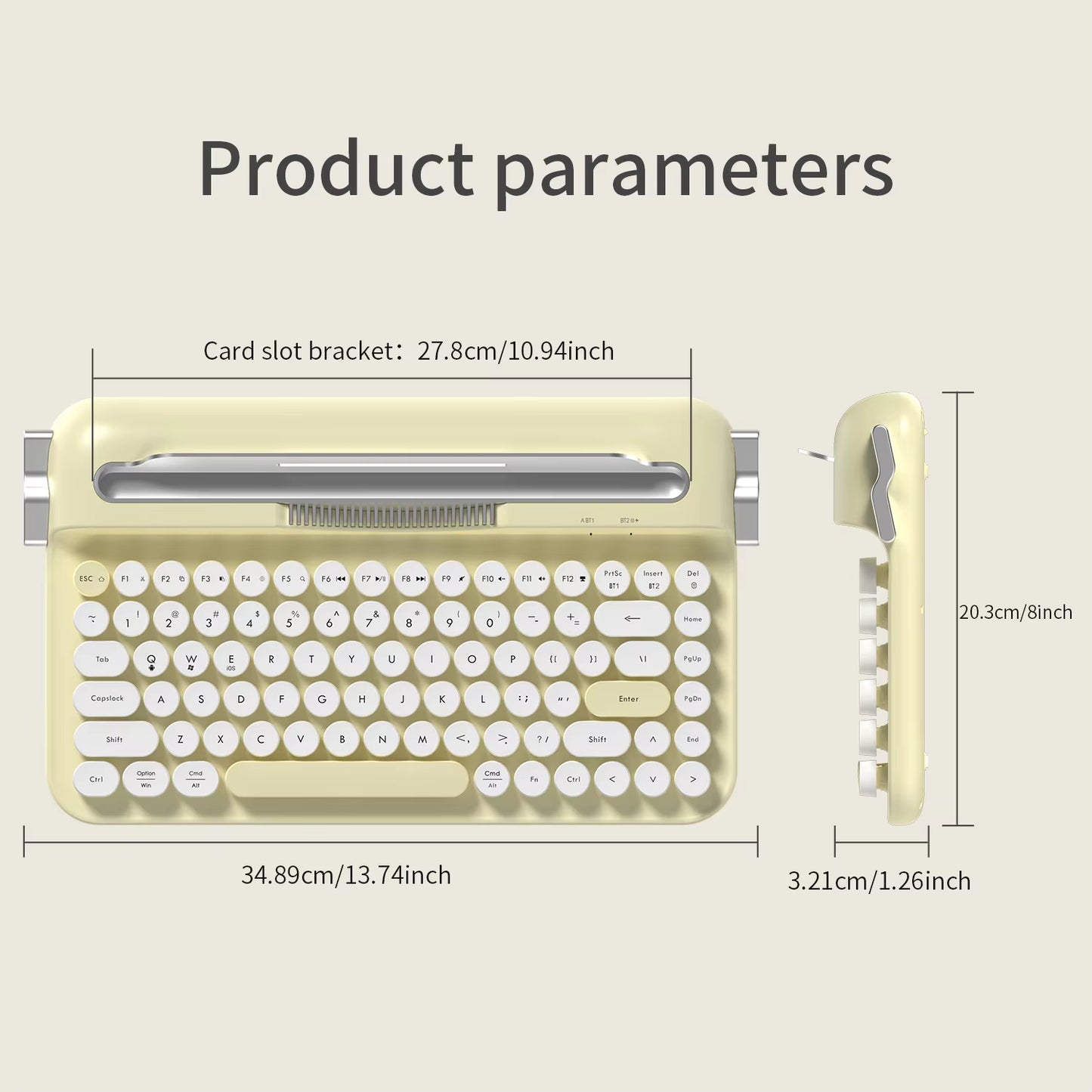 AF84 Wireless BT Portable Keyboard-Retro Punk Typewriter Mechanical Keyboard-Wireless BT Dual-Mode Office Keyboard