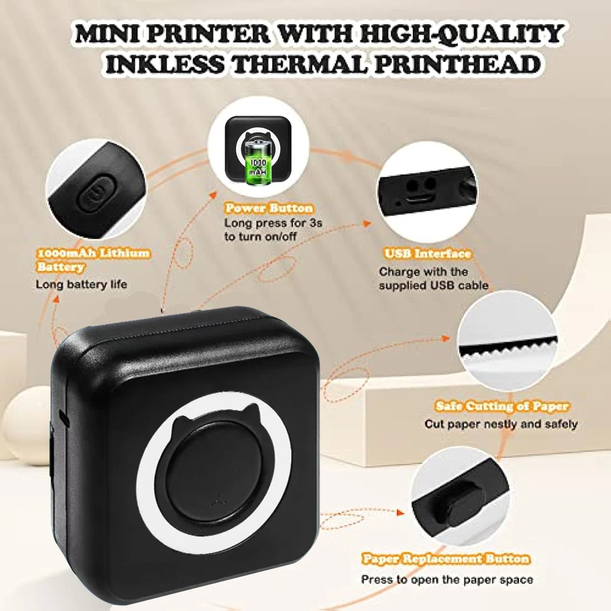 Portable Mini Thermal Printer for Photos and Labels - 58mm Wireless Bluetooth Compatibility with Android and iOS