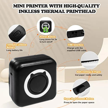 Portable Mini Thermal Printer for Photos and Labels - 58mm Wireless Bluetooth Compatibility with Android and iOS